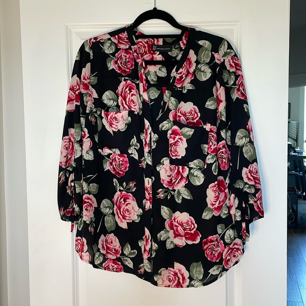 New York & Co Flower Blouse SZ XL